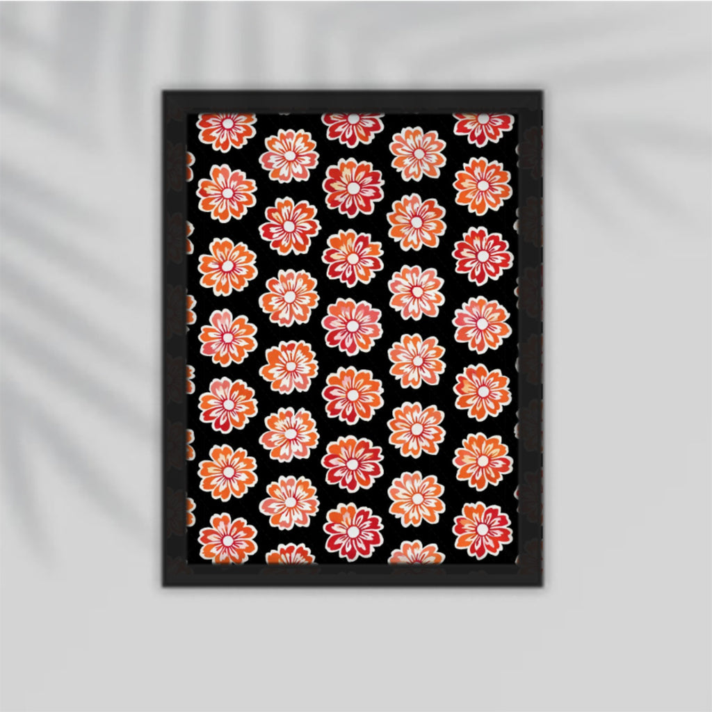 Orange Flowery Framed Poster