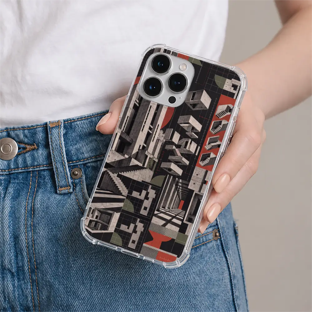Brutalist Blocks phone case in hand