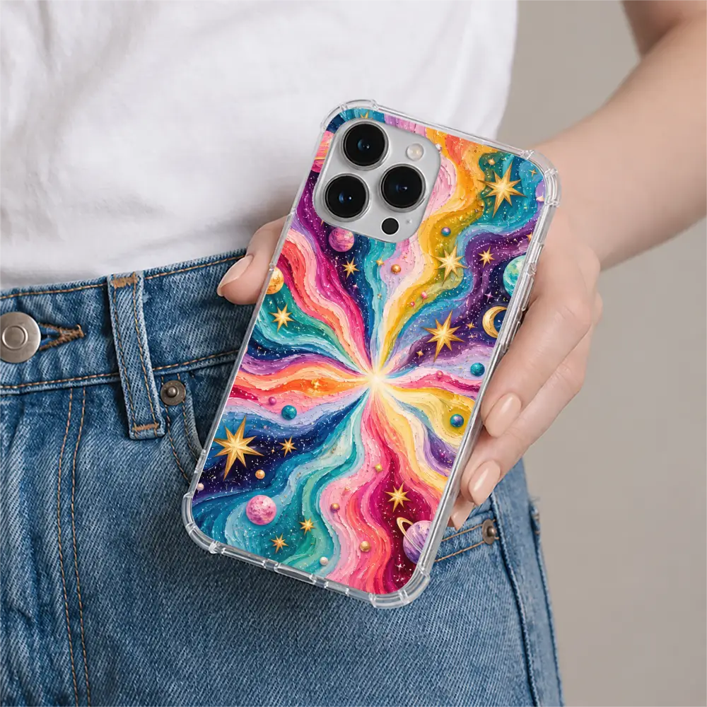 Cosmic Bloom phone case in hand